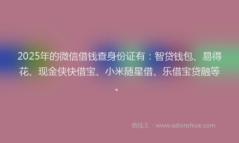 2025年的微信借钱查身份证有：智贷钱包、易得花、现金侠快借宝、小米随星借、乐借宝贷融等。