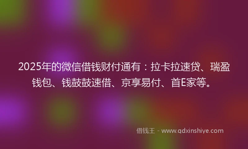 2025年的微信借钱财付通有：拉卡拉速贷、瑞盈钱包、钱鼓鼓速借、京享易付、首E家等。