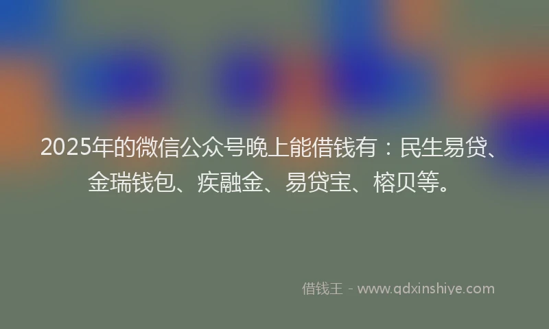 2025年的微信公众号晚上能借钱有：民生易贷、金瑞钱包、疾融金、易贷宝、榕贝等。