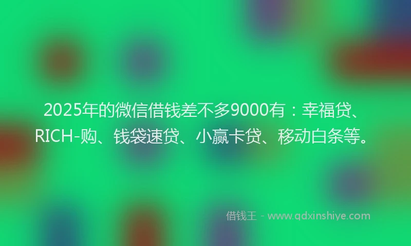 2025年的微信借钱差不多9000有：幸福贷、RICH-购、钱袋速贷、小赢卡贷、移动白条等。
