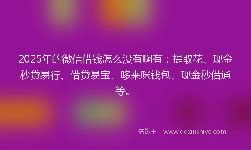 2025年的微信借钱怎么没有啊有：提取花、现金秒贷易行、借贷易宝、哆来咪钱包、现金秒借通等。