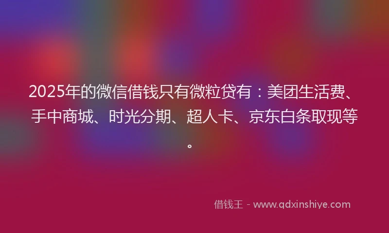 2025年的微信借钱只有微粒贷有：美团生活费、手中商城、时光分期、超人卡、京东白条取现等。