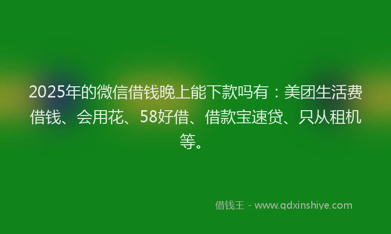 2025年的微信借钱晚上能下款吗有：美团生活费借钱、会用花、58好借、借款宝速贷、只从租机等。