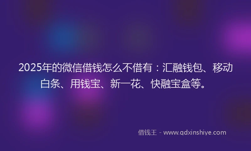 2025年的微信借钱怎么不借有：汇融钱包、移动白条、用钱宝、新一花、快融宝盒等。