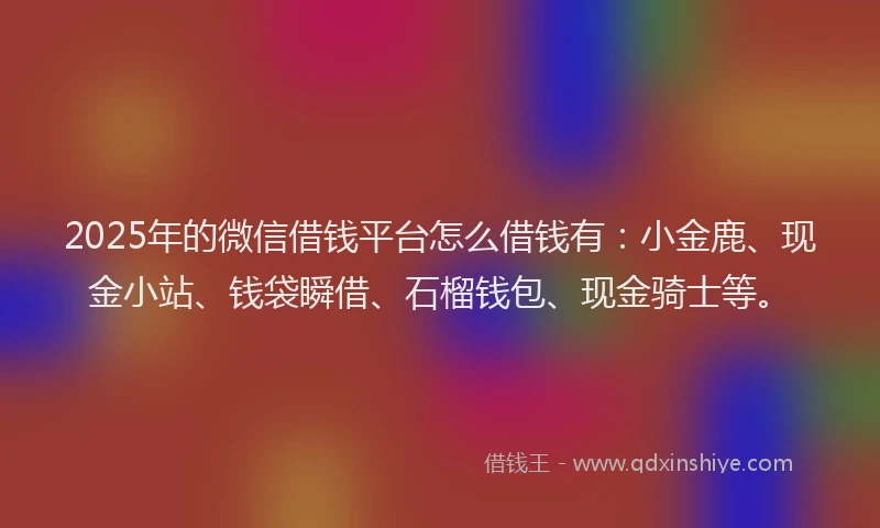 2025年的微信借钱平台怎么借钱有：小金鹿、现金小站、钱袋瞬借、石榴钱包、现金骑士等。