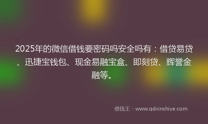 2025年的微信借钱要密码吗安全吗有：借贷易贷、迅捷宝钱包、现金易融宝盒、即刻贷、辉誉金融等。
