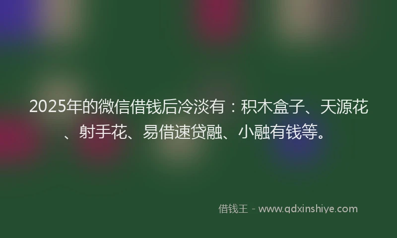 2025年的微信借钱后冷淡有：积木盒子、天源花、射手花、易借速贷融、小融有钱等。
