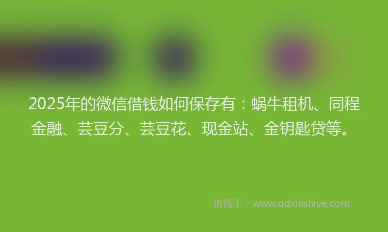 2025年的微信借钱如何保存有：蜗牛租机、同程金融、芸豆分、芸豆花、现金站、金钥匙贷等。