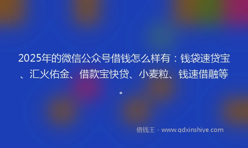 2025年的微信公众号借钱怎么样有：钱袋速贷宝、汇火佑金、借款宝快贷、小麦粒、钱速借融等。