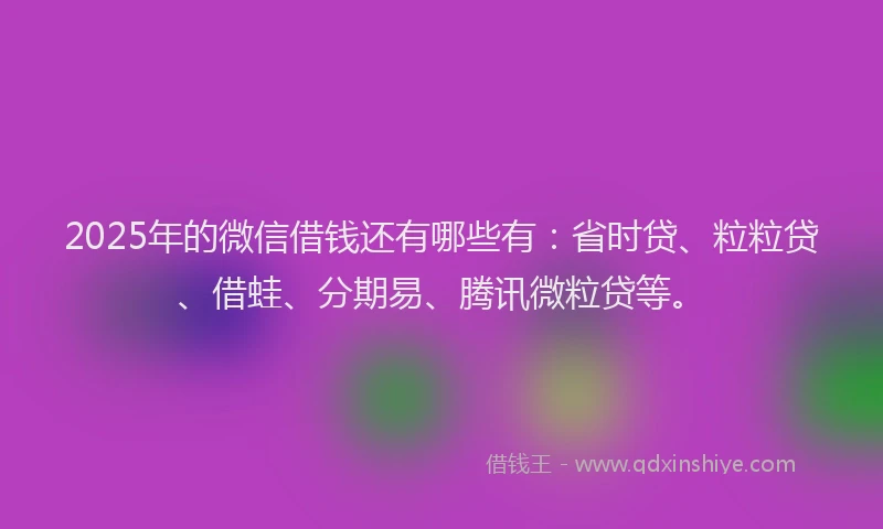 2025年的微信借钱还有哪些有：省时贷、粒粒贷、借蛙、分期易、腾讯微粒贷等。