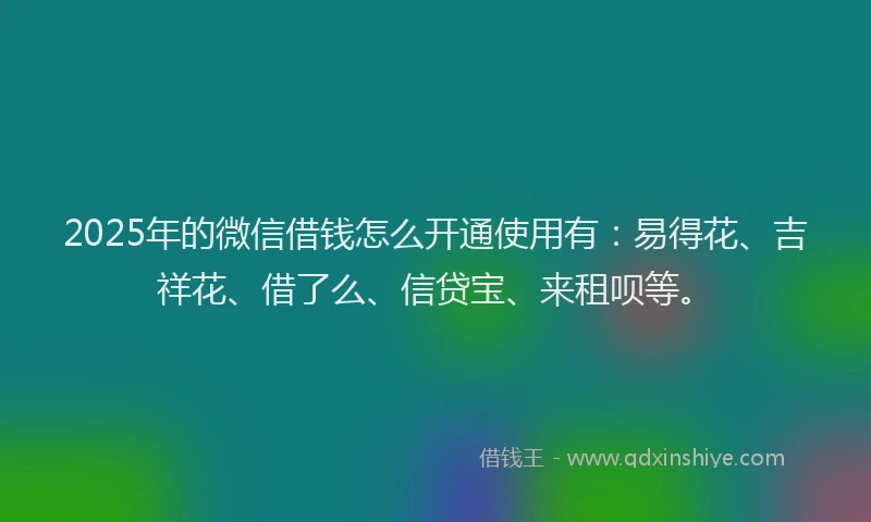 2025年的微信借钱怎么开通使用有：易得花、吉祥花、借了么、信贷宝、来租呗等。