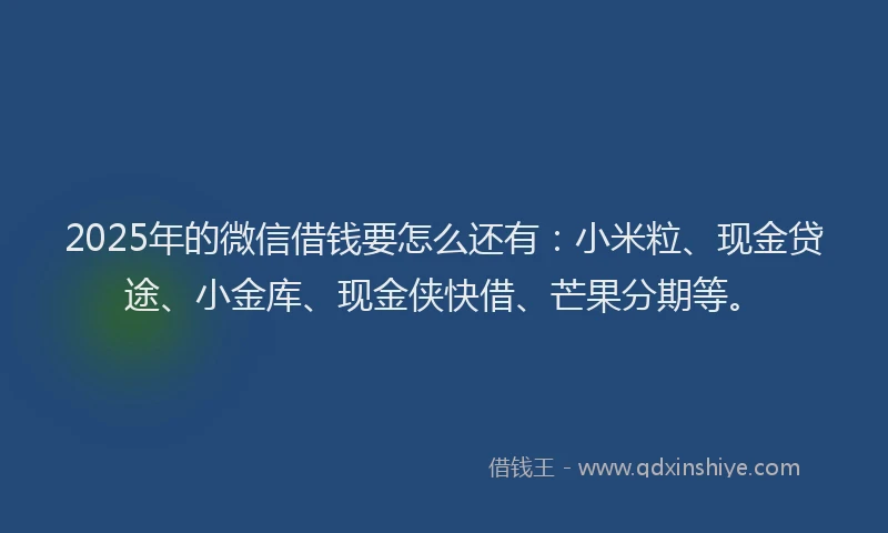 2025年的微信借钱要怎么还有：小米粒、现金贷途、小金库、现金侠快借、芒果分期等。