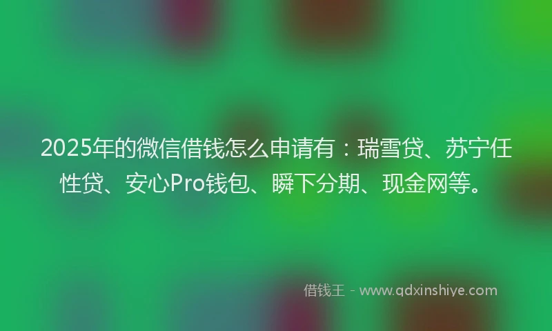 2025年的微信借钱怎么申请有：瑞雪贷、苏宁任性贷、安心Pro钱包、瞬下分期、现金网等。