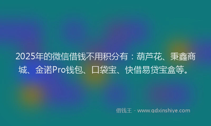 2025年的微信借钱不用积分有：葫芦花、秉鑫商城、金诺Pro钱包、口袋宝、快借易贷宝盒等。