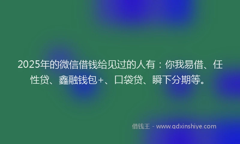 2025年的微信借钱给见过的人有：你我易借、任性贷、鑫融钱包+、口袋贷、瞬下分期等。