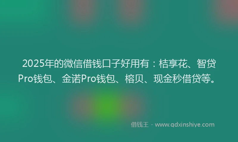 2025年的微信借钱口子好用有：桔享花、智贷Pro钱包、金诺Pro钱包、榕贝、现金秒借贷等。