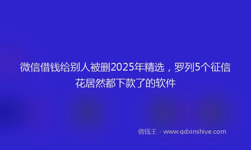 微信借钱给别人被删2025年精选，罗列5个征信花居然都下款了的软件