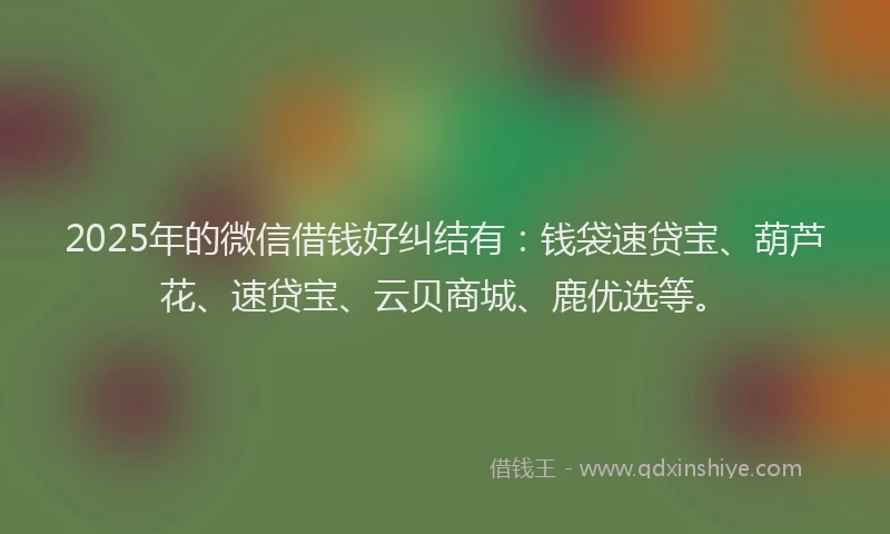 2025年的微信借钱好纠结有：钱袋速贷宝、葫芦花、速贷宝、云贝商城、鹿优选等。