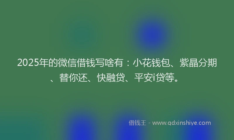 2025年的微信借钱写啥有：小花钱包、紫晶分期、替你还、快融贷、平安i贷等。