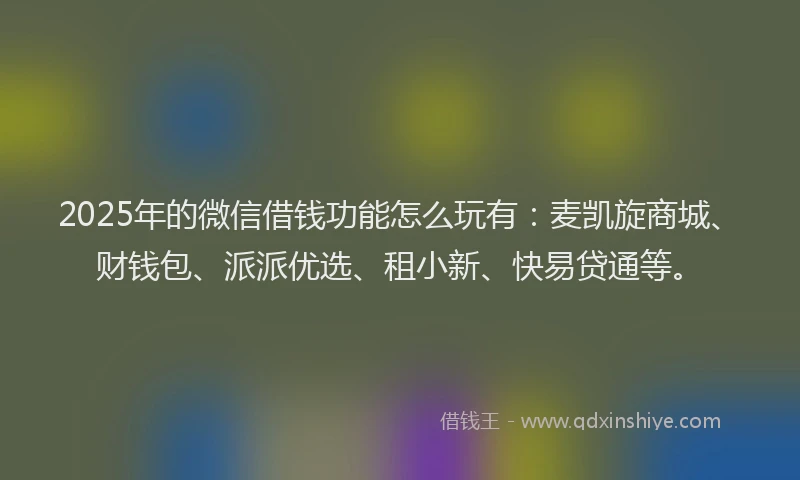 2025年的微信借钱功能怎么玩有：麦凯旋商城、财钱包、派派优选、租小新、快易贷通等。
