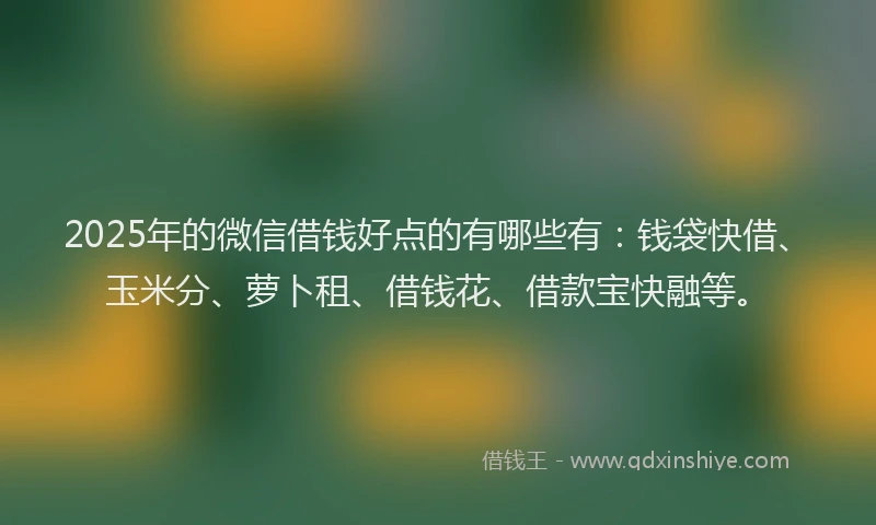 2025年的微信借钱好点的有哪些有：钱袋快借、玉米分、萝卜租、借钱花、借款宝快融等。