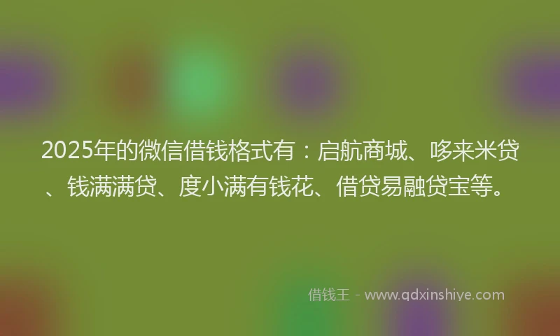 2025年的微信借钱格式有：启航商城、哆来米贷、钱满满贷、度小满有钱花、借贷易融贷宝等。