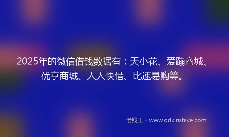 2025年的微信借钱数据有：天小花、爱蹦商城、优享商城、人人快借、比速易购等。