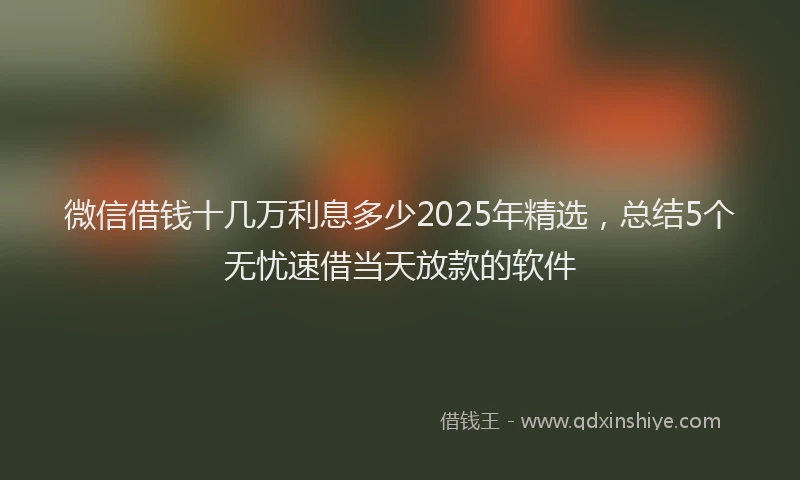 微信借钱十几万利息多少2025年精选，总结5个无忧速借当天放款的软件
