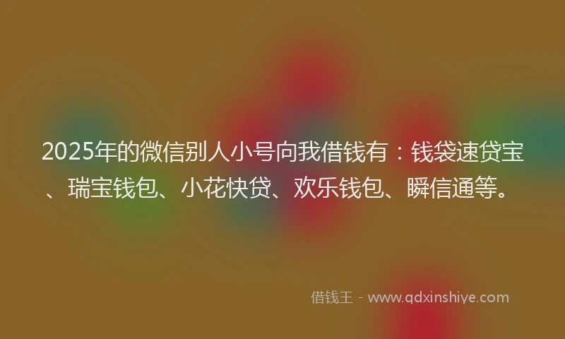 2025年的微信别人小号向我借钱有：钱袋速贷宝、瑞宝钱包、小花快贷、欢乐钱包、瞬信通等。
