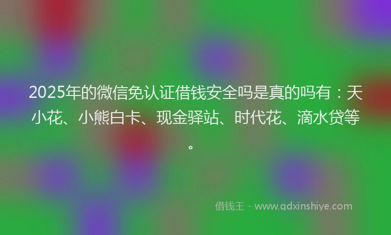 2025年的微信免认证借钱安全吗是真的吗有：天小花、小熊白卡、现金驿站、时代花、滴水贷等。