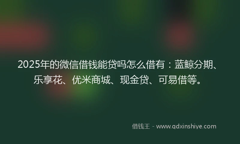 2025年的微信借钱能贷吗怎么借有：蓝鲸分期、乐享花、优米商城、现金贷、可易借等。
