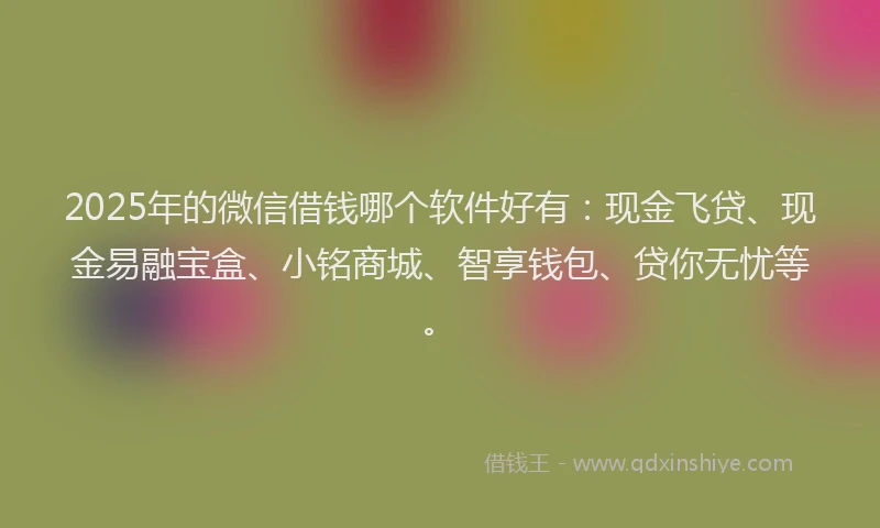 2025年的微信借钱哪个软件好有：现金飞贷、现金易融宝盒、小铭商城、智享钱包、贷你无忧等。