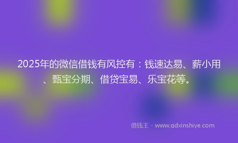 2025年的微信借钱有风控有：钱速达易、薪小用、甄宝分期、借贷宝易、乐宝花等。