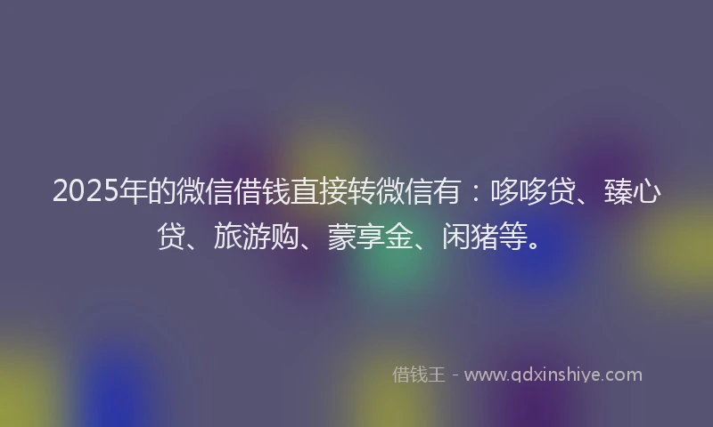 2025年的微信借钱直接转微信有：哆哆贷、臻心贷、旅游购、蒙享金、闲猪等。