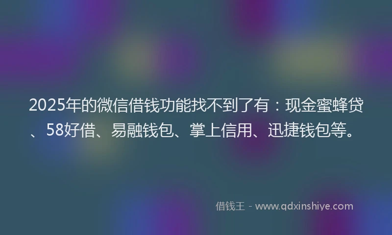 2025年的微信借钱功能找不到了有：现金蜜蜂贷、58好借、易融钱包、掌上信用、迅捷钱包等。