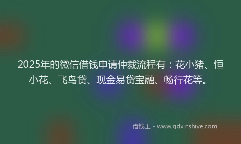 2025年的微信借钱申请仲裁流程有：花小猪、恒小花、飞鸟贷、现金易贷宝融、畅行花等。
