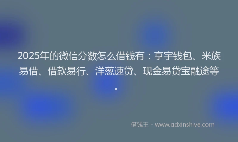 2025年的微信分数怎么借钱有：享宇钱包、米族易借、借款易行、洋葱速贷、现金易贷宝融途等。