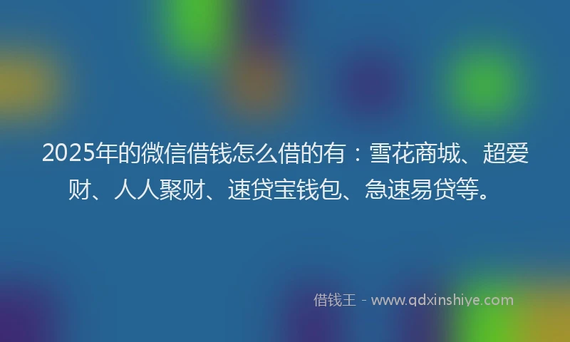 2025年的微信借钱怎么借的有：雪花商城、超爱财、人人聚财、速贷宝钱包、急速易贷等。