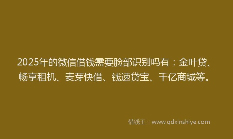 2025年的微信借钱需要脸部识别吗有：金叶贷、畅享租机、麦芽快借、钱速贷宝、千亿商城等。