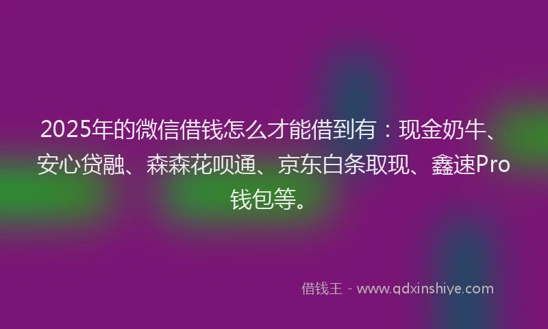 2025年的微信借钱怎么才能借到有：现金奶牛、安心贷融、森森花呗通、京东白条取现、鑫速Pro钱包等。
