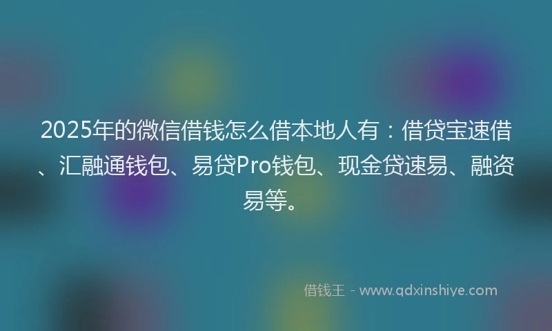 2025年的微信借钱怎么借本地人有：借贷宝速借、汇融通钱包、易贷Pro钱包、现金贷速易、融资易等。