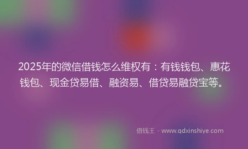 2025年的微信借钱怎么维权有：有钱钱包、惠花钱包、现金贷易借、融资易、借贷易融贷宝等。