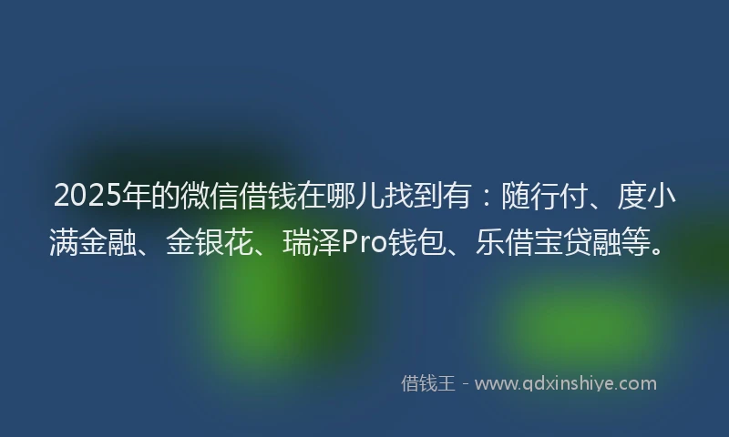 2025年的微信借钱在哪儿找到有：随行付、度小满金融、金银花、瑞泽Pro钱包、乐借宝贷融等。