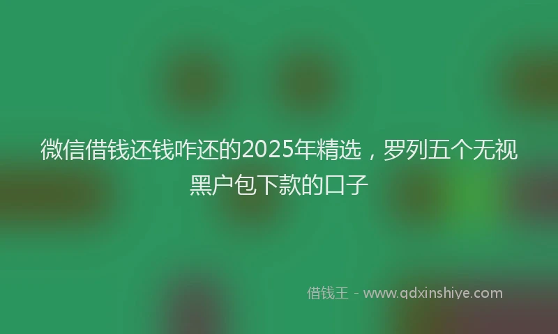 微信借钱还钱咋还的2025年精选，罗列五个无视黑户包下款的口子