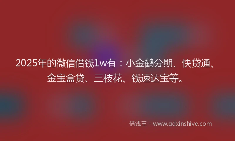 2025年的微信借钱1w有：小金鹤分期、快贷通、金宝盒贷、三枝花、钱速达宝等。