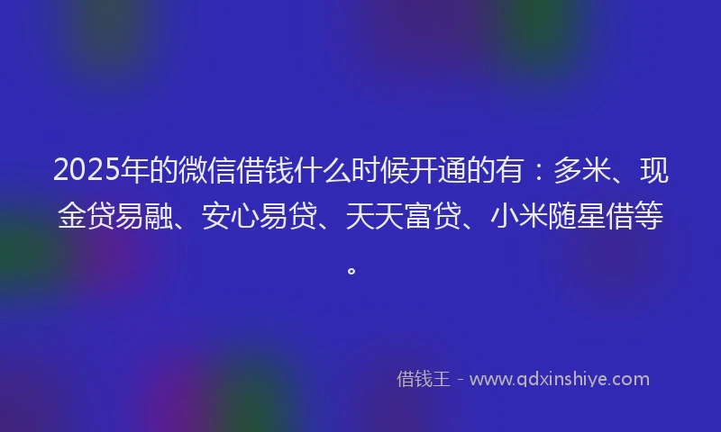 2025年的微信借钱什么时候开通的有：多米、现金贷易融、安心易贷、天天富贷、小米随星借等。