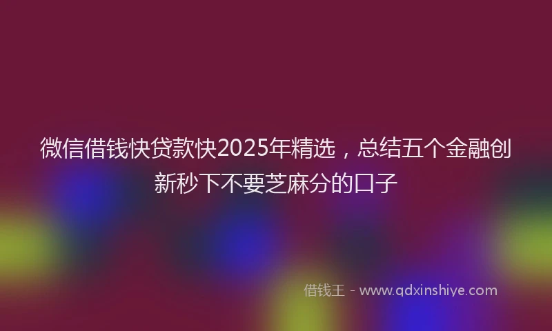 微信借钱快贷款快2025年精选，总结五个金融创新秒下不要芝麻分的口子