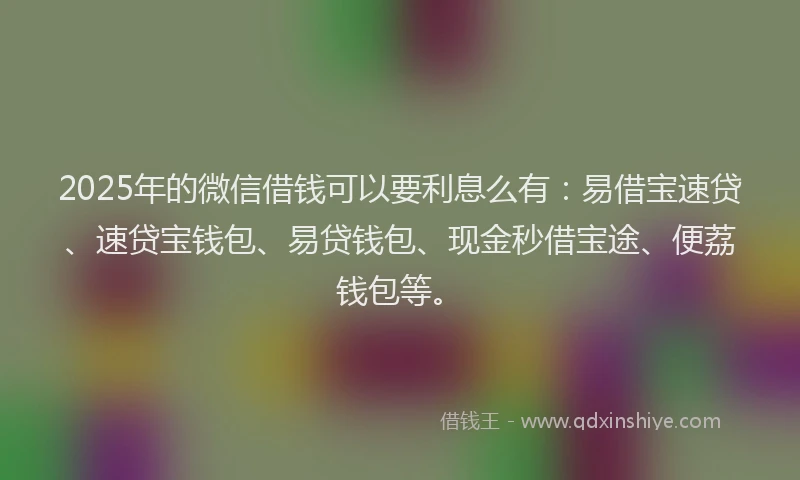 2025年的微信借钱可以要利息么有：易借宝速贷、速贷宝钱包、易贷钱包、现金秒借宝途、便荔钱包等。