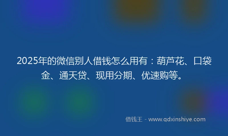 2025年的微信别人借钱怎么用有：葫芦花、口袋金、通天贷、现用分期、优速购等。