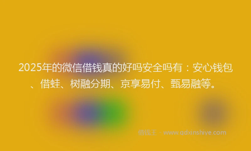 2025年的微信借钱真的好吗安全吗有：安心钱包、借蛙、树融分期、京享易付、甄易融等。